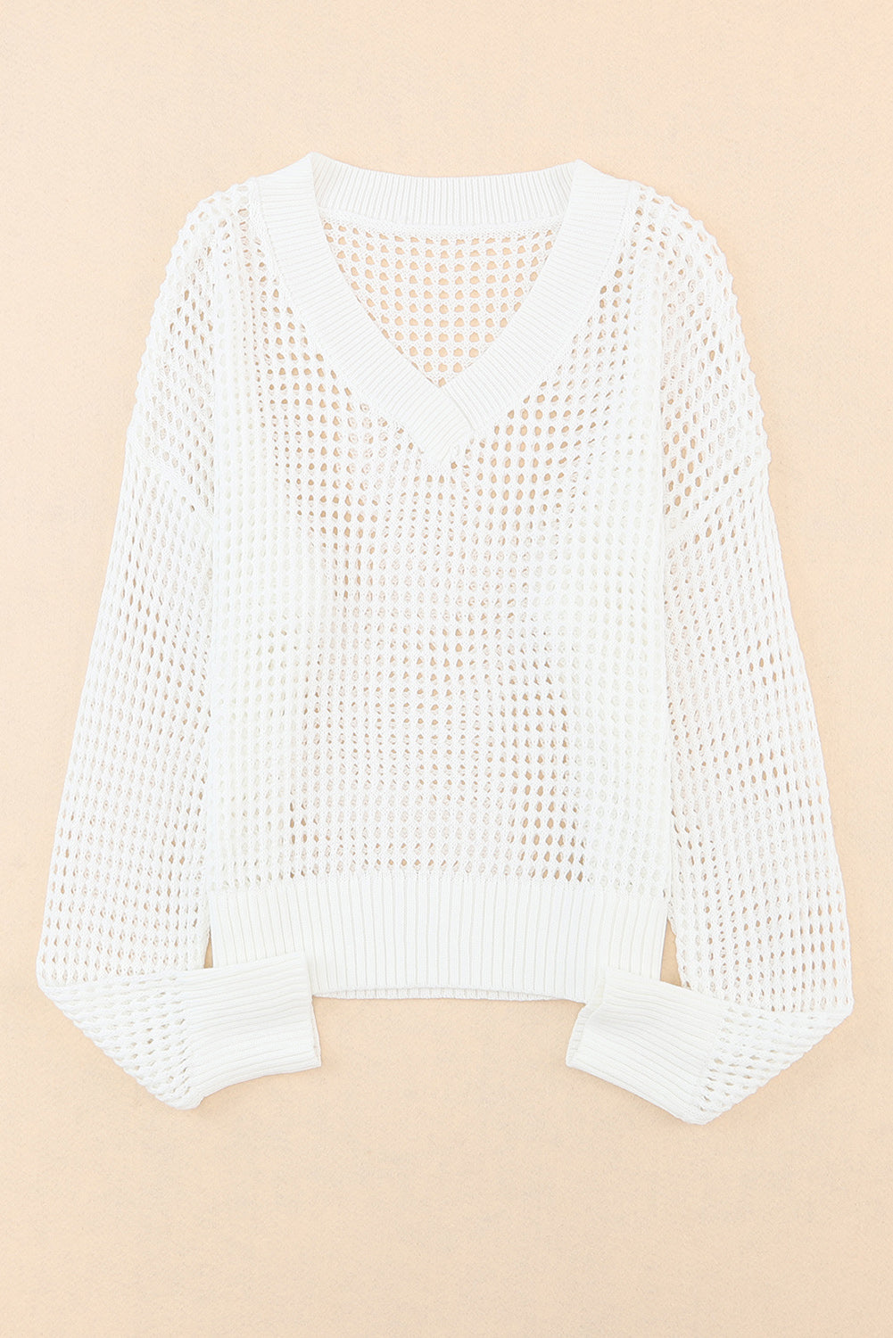 Hollow Out Knitted Loose Fit V Neck Sweater