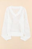 Hollow Out Knitted Loose Fit V Neck Sweater