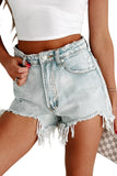 Distressed Raw Hem High Waist Denim Shorts