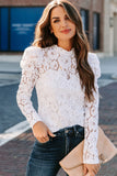 Floral Lace Mock Neck Puff Long Sleeve Top