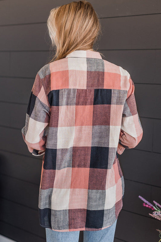 Roll up Sleeve Plaid Pattern Shirt