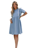 Robe midi en chambray à volants bleu ciel