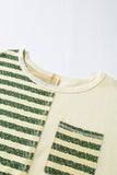 Striped Patch Textured Fabric Long Sleeve Top