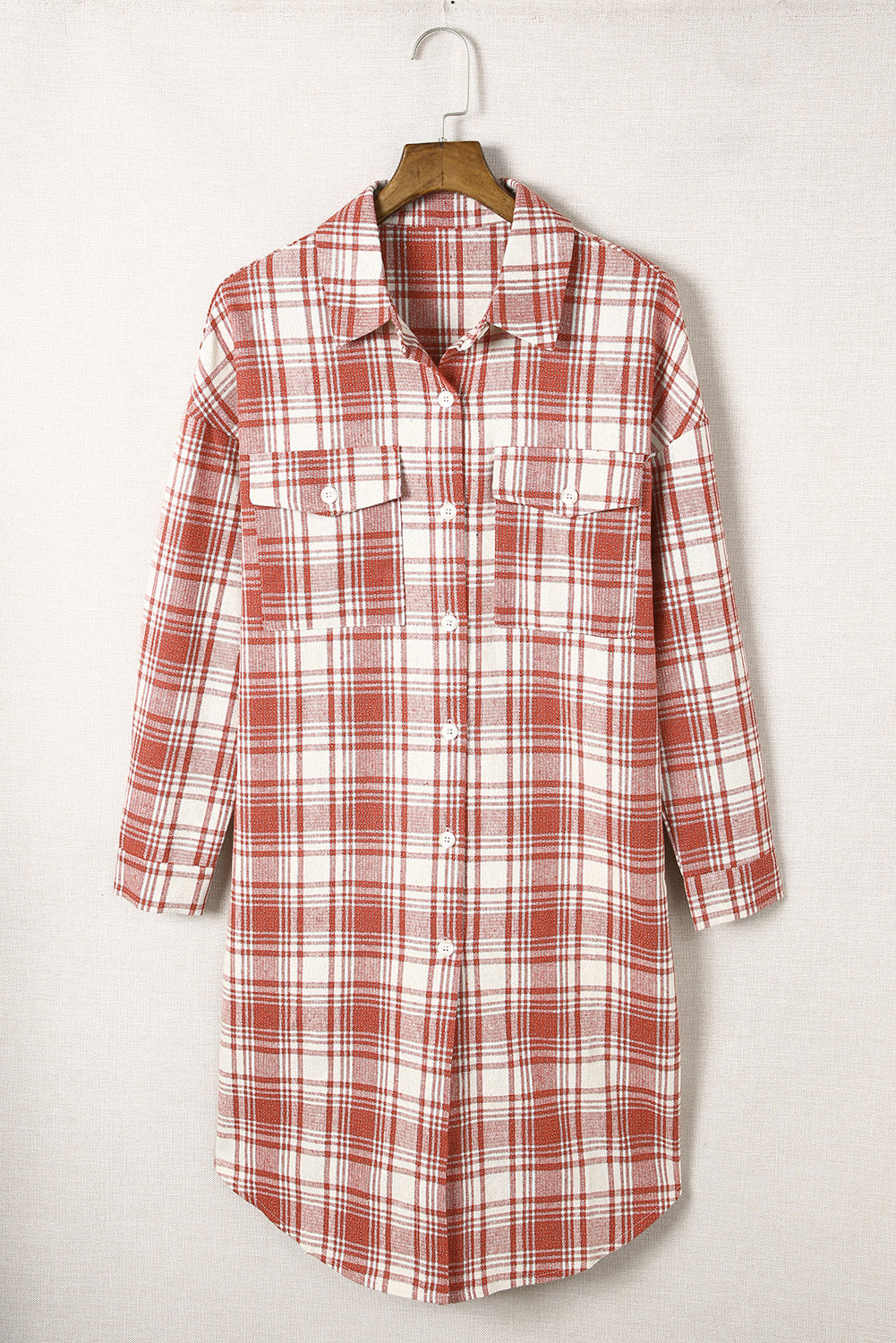 Plaid Print Button Long Shacket