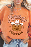 Orange Spooky Season Ghost Print Ribbed Pullover Sweatshirt