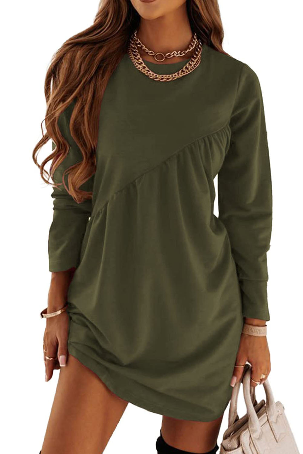 Irregular Seam Detail Long Sleeve T-shirt Dress