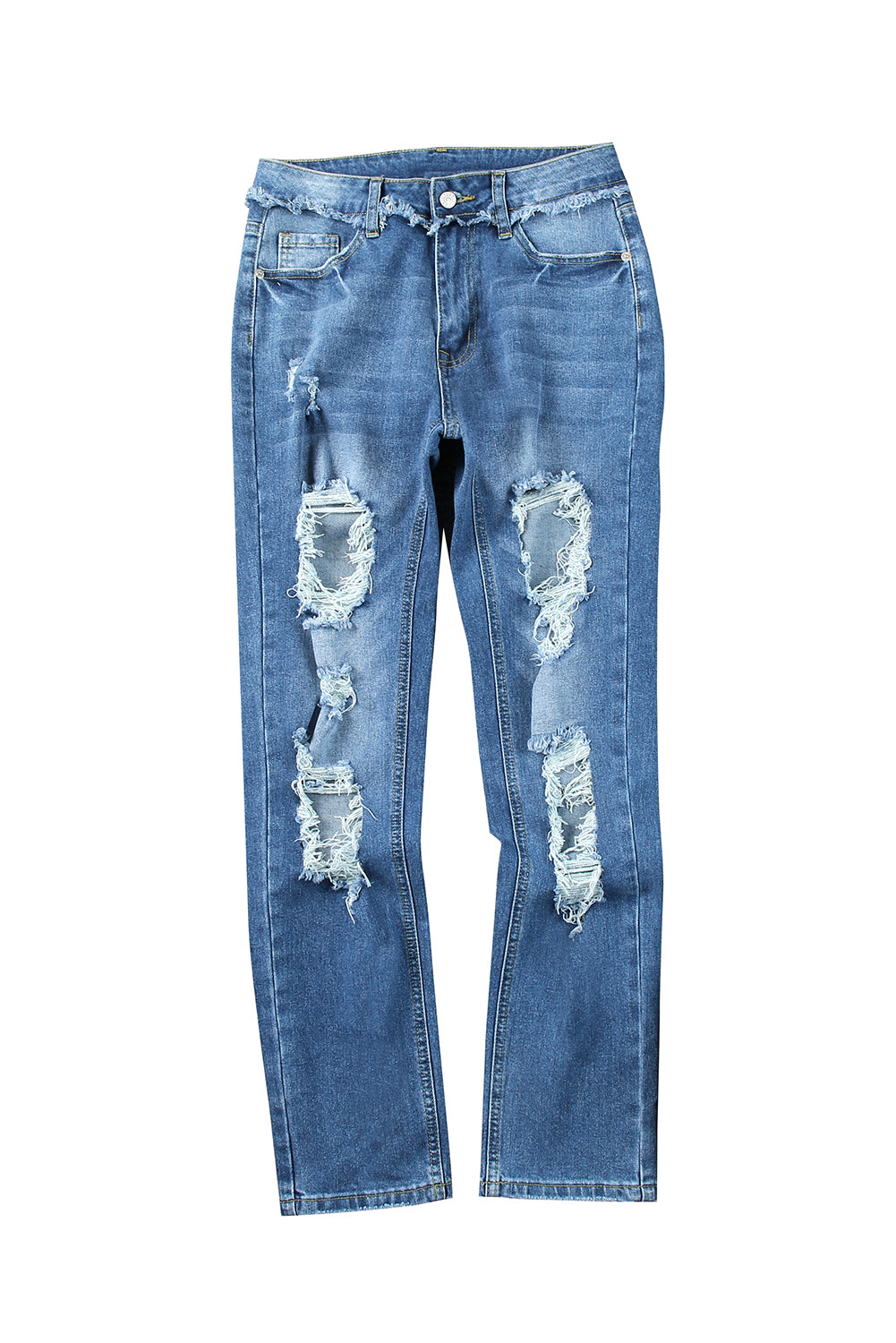 Cut Out Straight Leg Distressed Boyfriend Jeans