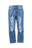 Cut Out Straight Leg Distressed Boyfriend Jeans