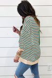 Pink Stripe Casual Stripe Colorblock Drop Shoulder Oversize Sweatshirt