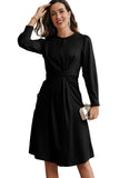 Twist Front Tie Back Long Sleeve Satin Dress