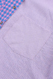 Chemise violette boutonnée à manches longues et poche poitrine à carreaux mélangés