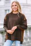 Brown Exposed Seam Patchwork Ribbed Knit Oversized Top