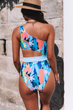 Asymmetric Cutout Belted One-piece Swimwear