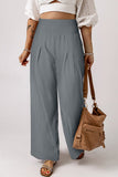 Pink Textured High Waist Wide Leg Plus Size Pants