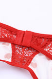 3pcs Heart Print Mesh Splice Sexy Lingerie Set