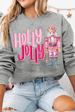 Gray HOLLY JOLLY Nutcracker Print Crew Neck Christmas Sweatshirt