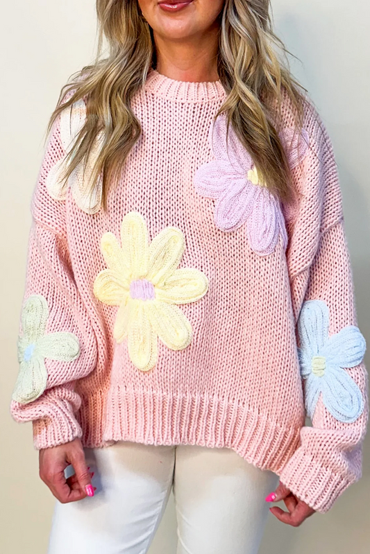 Pink Petals & Threads Embroidered Floral Sweater