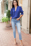 Solid Color Half Sleeve V Neck Blouse