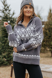 Western Geometric Printed Quarter Zip Pullover Sweater