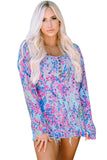 Printed Wide Neck Thumbhole Sleeve Henley Top