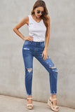 Pantalon en jean boyfriend bleu clair effet vieilli