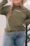 Plus Size Ribbed Mock Neck Peek-A-Boo Cut Out Top