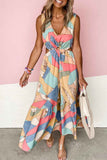 Abstract Print O-ring Cut out Long Sleeve Maxi Dress