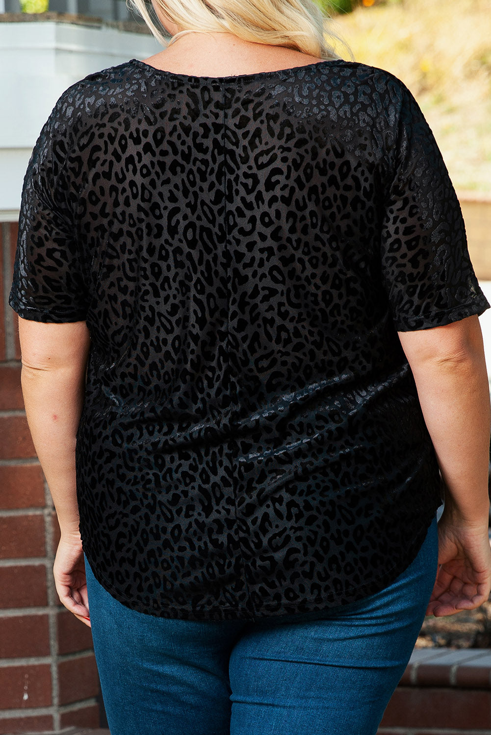 Plus Size Leopard Emboss V Neck Top