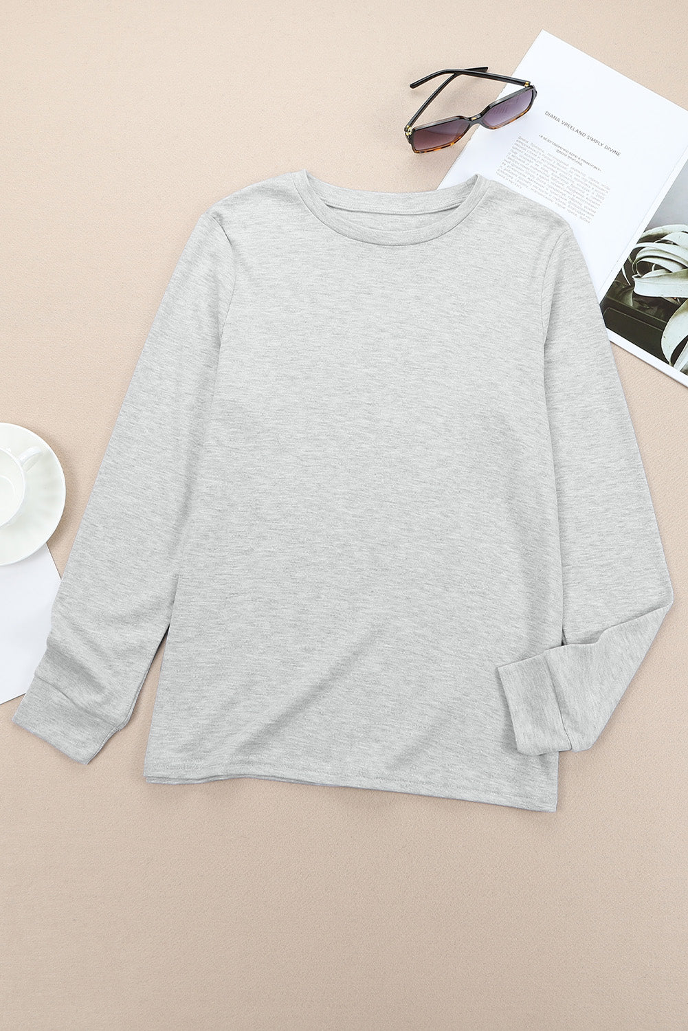 Plain Crew Neck Long Sleeve Top