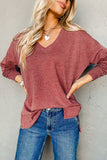 Racing Red Side Slits V Neck Loose Fit Tunic Top