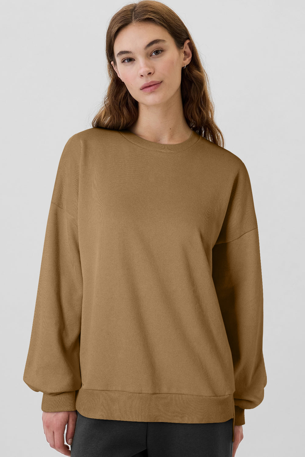 Valerian Solid Fleece Lined Drop Shoulder High Low Sweatshirt