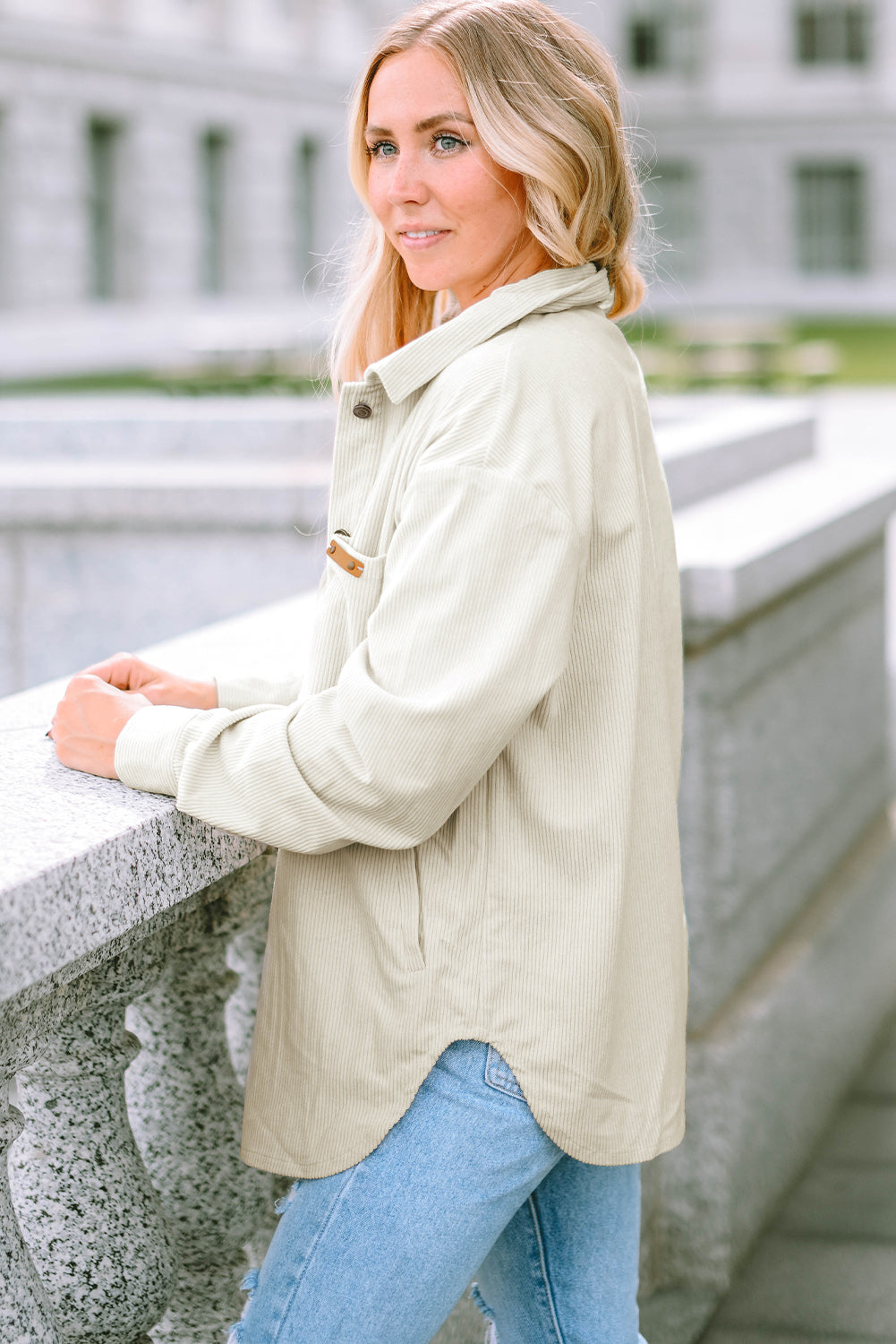 Corduroy Buttoned Front Pocketed Shacket