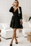 Lace Splicing Long Sleeve Ruched Mini Dress