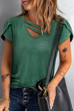 Strappy V Neck Overlap Short Sleeve Top