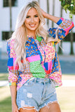 Floral Patchwork Print Buttoned Puff Sleeve Shirt