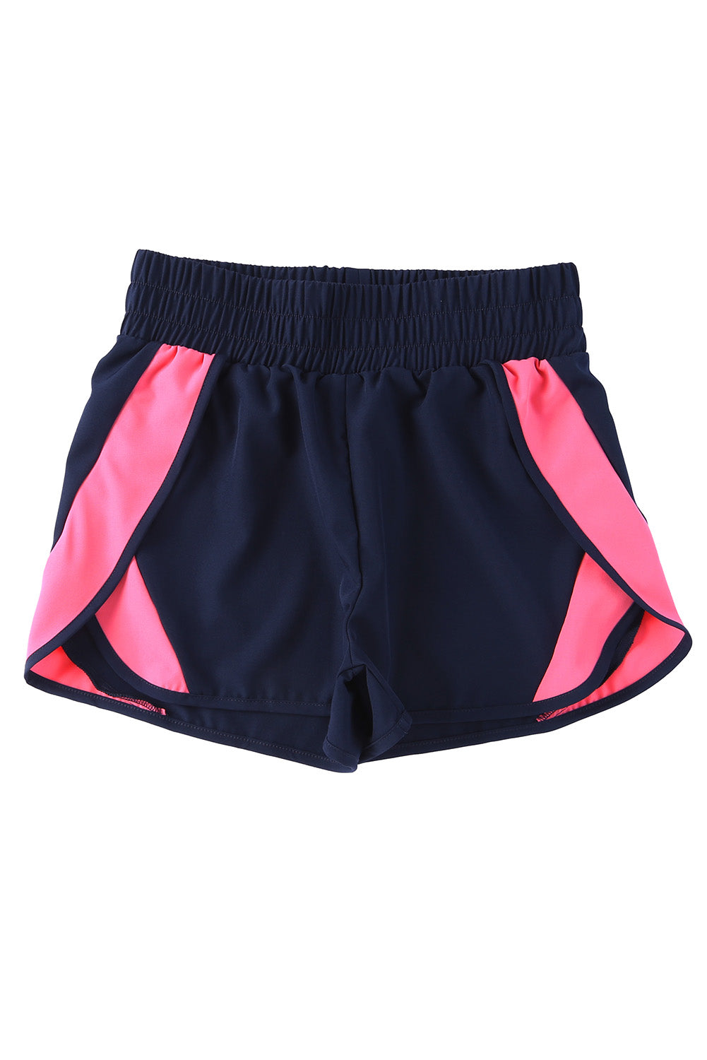 Short de sport smocké bleu à taille élastique 