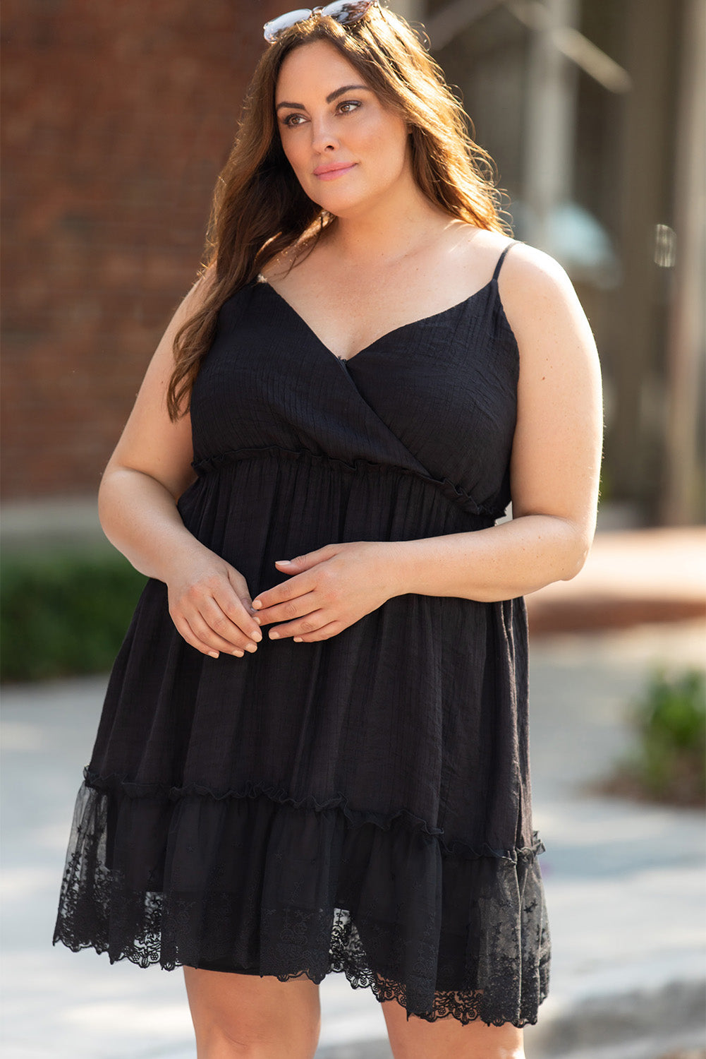 Lace Ruffle Hem Plus Size Flared Sundress