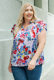 Plus Floral Print Ruffle Cap Sleeve V Neck Blouse