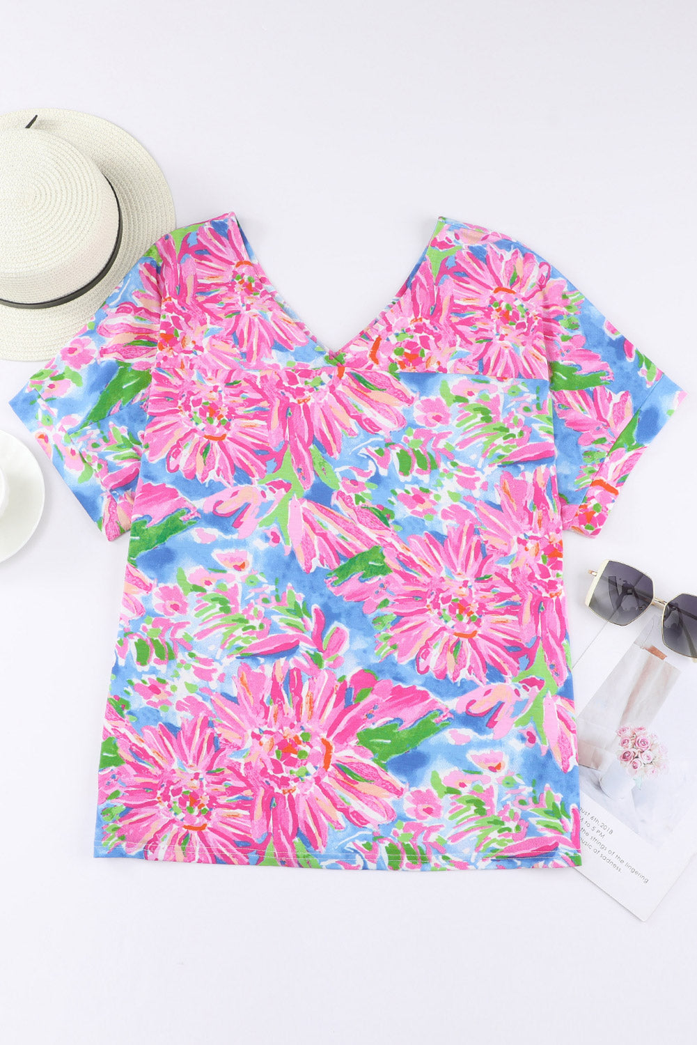 Floral Print Notch Neck Sleeveless Top