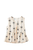 White Bow Printed Tie Closure Ruffled Vest