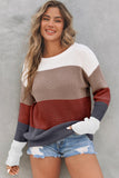 Color Block Knitted O-neck Pullover Sweater