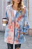 Tie Dye Soft Fleece Hooded Open Front Coat