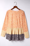 Plus Size Colorblock Blooming Daisy Long Sleeve Flowy Top