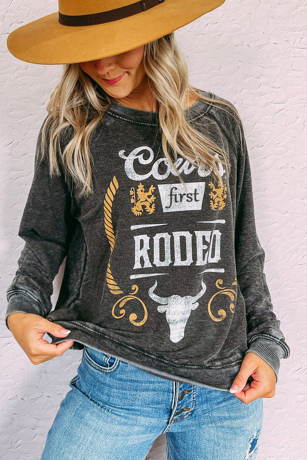 Sweat-shirt gris délavé minéral graphique RODEO Coors Banquet