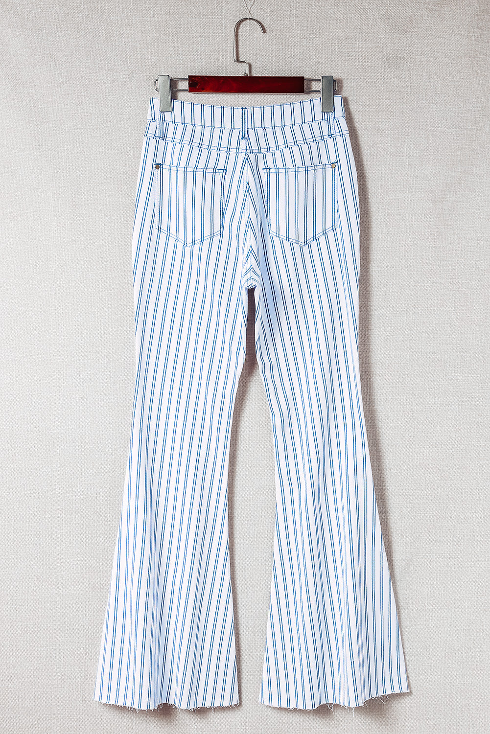 High Waist Striped Print Flared Pants