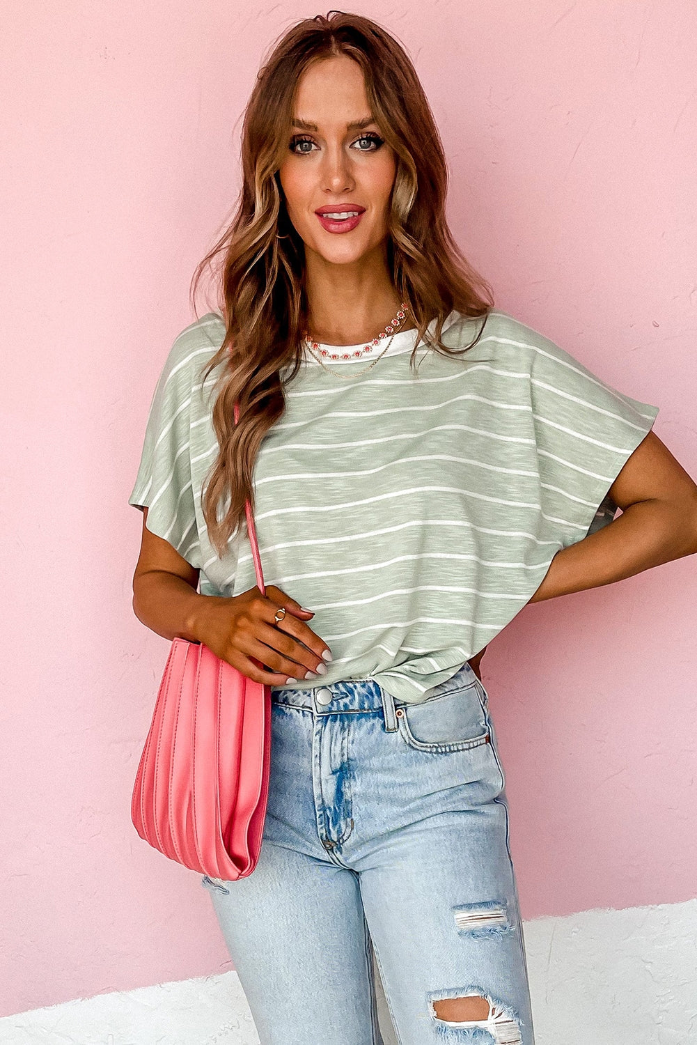 Stripe Short Sleeve Round Neck T-Shirt