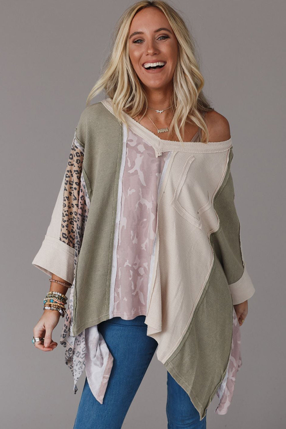 Exposed Seam Patchwork Oversized Top