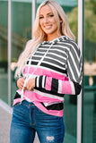 Multi Striped Drawstring Long Sleeve Hoodie