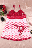 Heart Shape Print Lace Crochet Babydoll Set