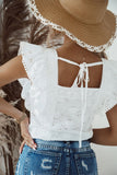 White Square Neck Ruffle Sleeve Blouse